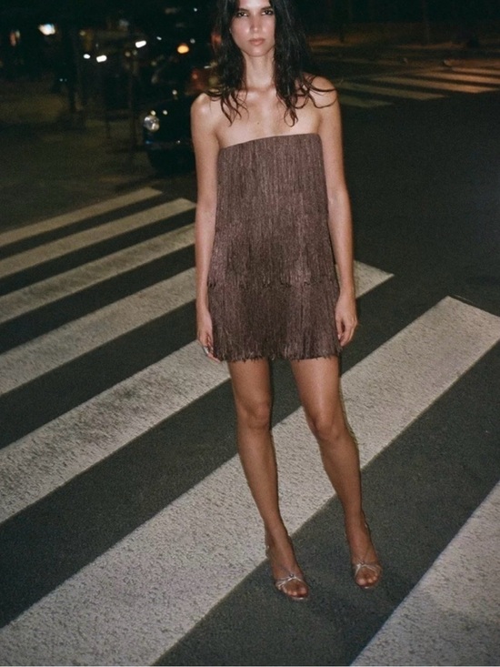 Zara Dresses & Skirts - New with tags! Zara Strapless Fringe Mini Dress in Brown